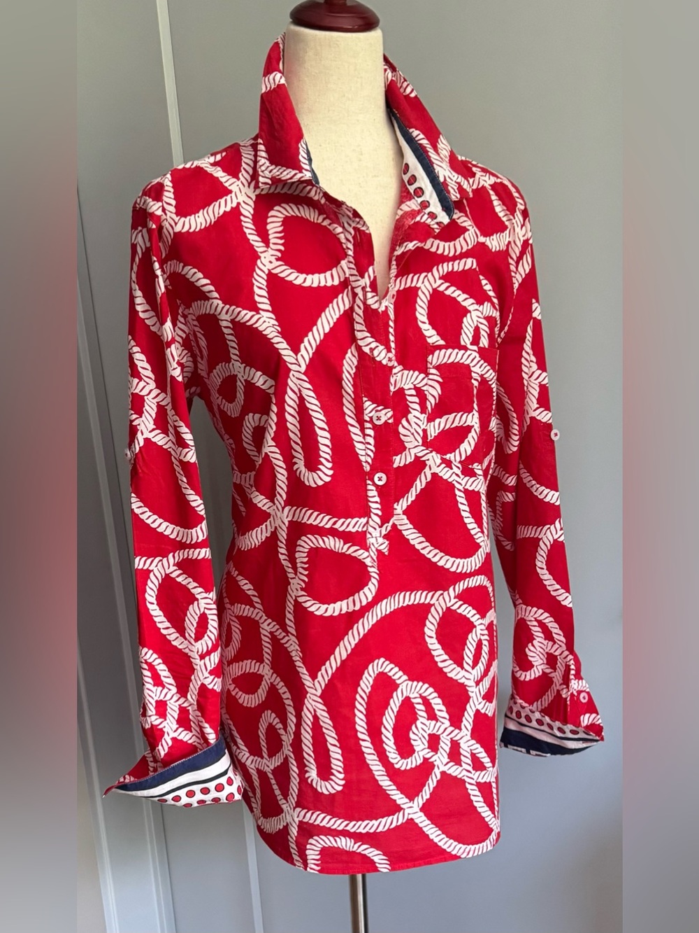 Tizzie Women’s Red Rope-Print Button Down Cotton Shirt